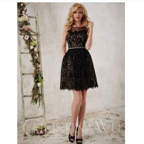 Christina Wu Brown Lace Pearl & Diamond Waist Short Formal Dress Sz 8 Whimsigoth - Picture 2 of 12